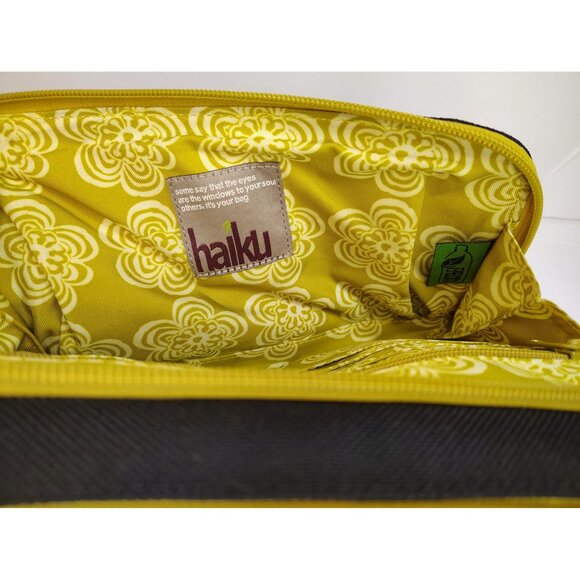 Haiku Large Wristlet Bag, Black, Embroidered Flower, Green Lining, Eco-Friendly - Picture 6 of 6